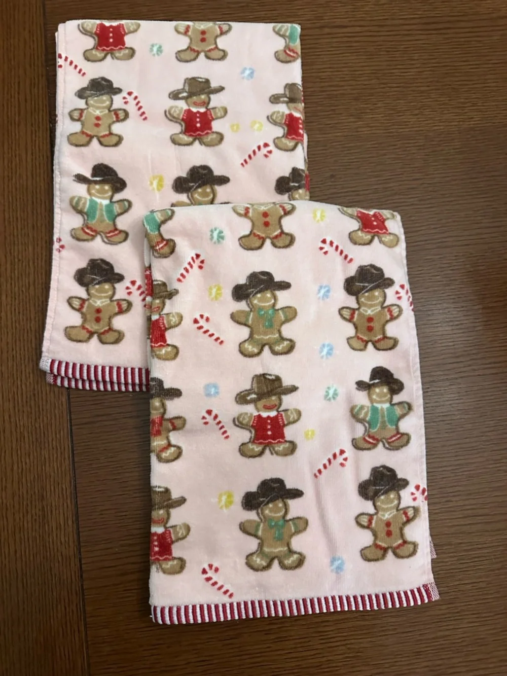 Pink Gingerbread Cowboy Print Cotton Hand Towels